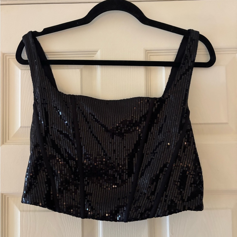 Black Sequin Corset Crop Top